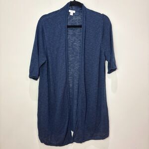J Jill Linen Cotton Open Cardigan sz L Tall Navy Blue Lagenlook Beachy Airy